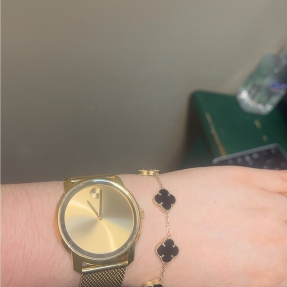 Gold Watch MOVADO with Black Clover Bracelet - Picture 1 of 3